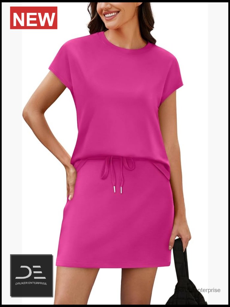 Rayon Blend Two Piece Skirt Set With Cap Sleeve Top And Skort